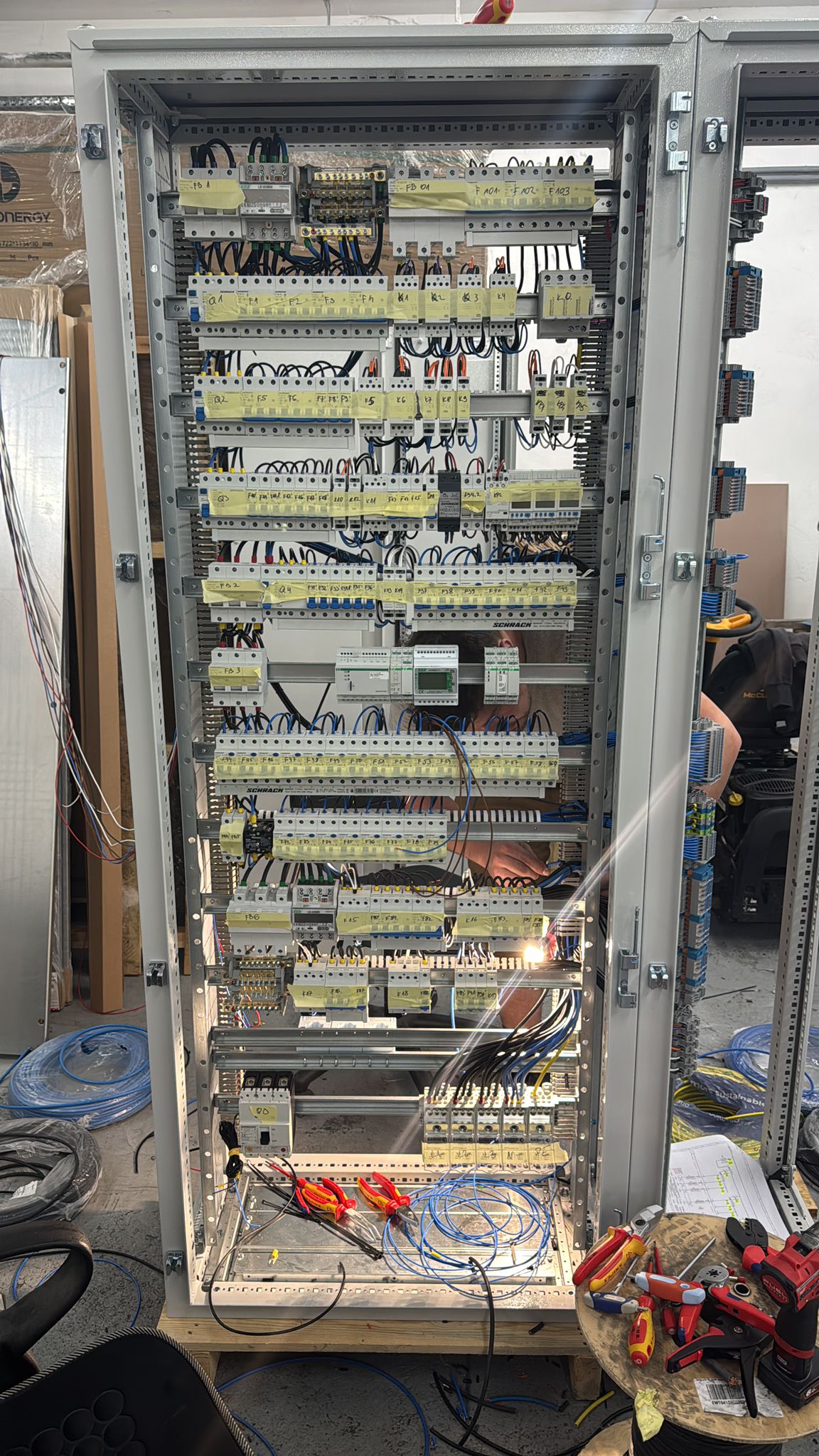 Cabinet wiring in progress